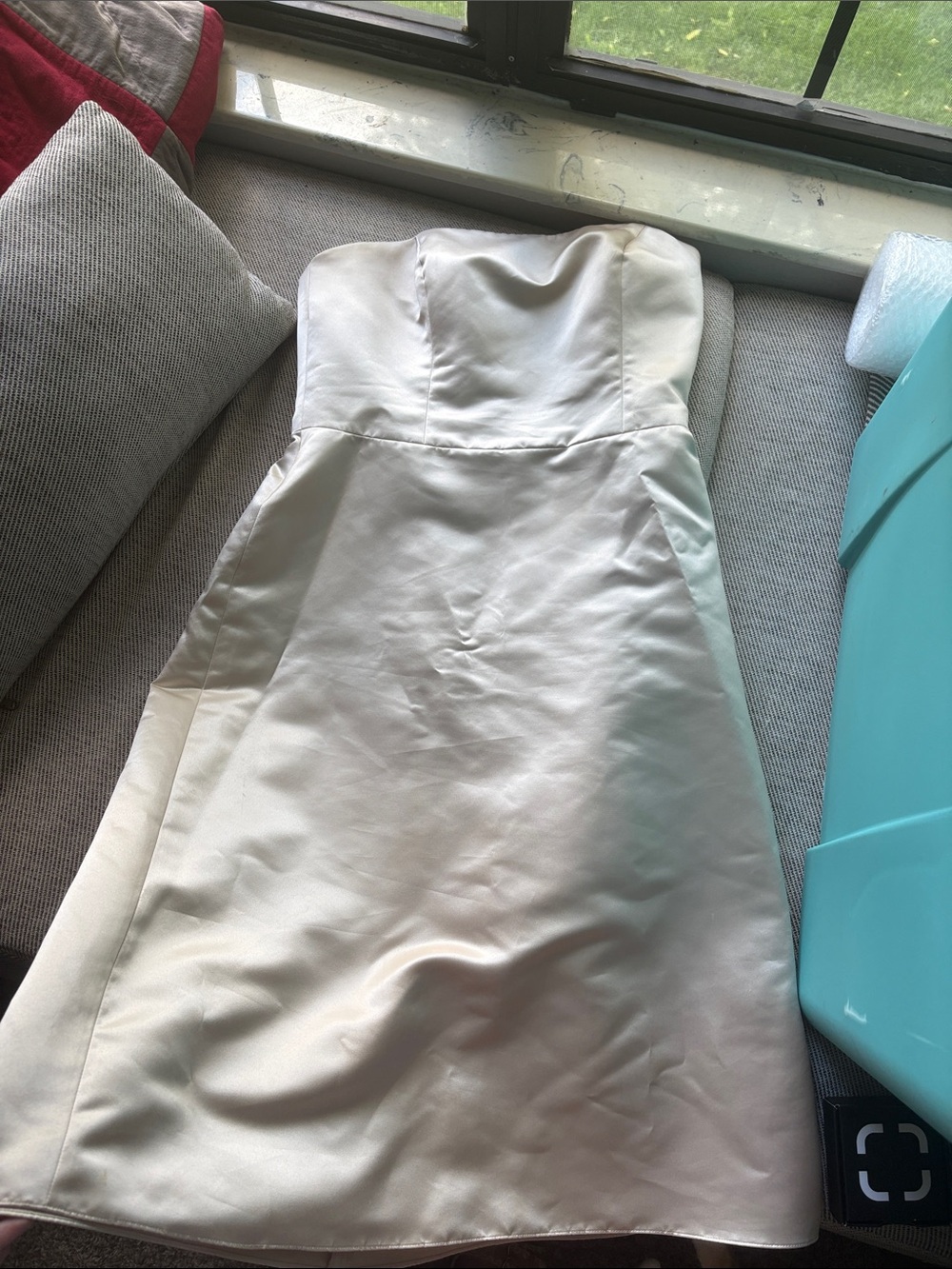 Strapless Satin A-Line Dress in Ivory
